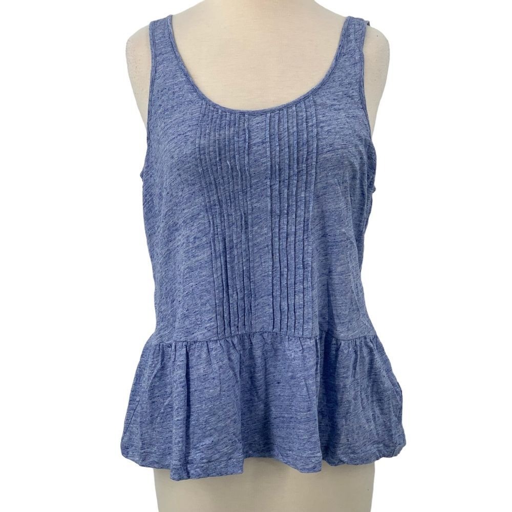Vineyard Vines Heather Peplum Pintuck Pleats Tank Top Indigo Blue Size M